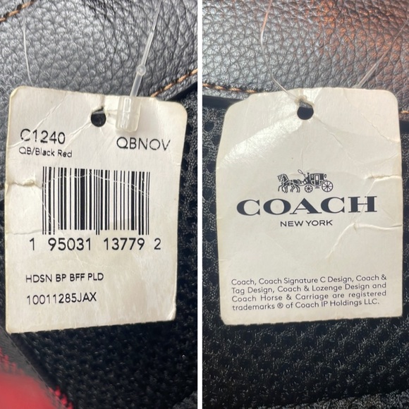 New Coach Unisex Hudson XL Drawstring Backpack in Red Black Buffalo Plaid Print - Picture 17 of 17